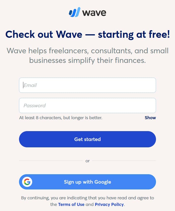 Wave Payments sign-up page.