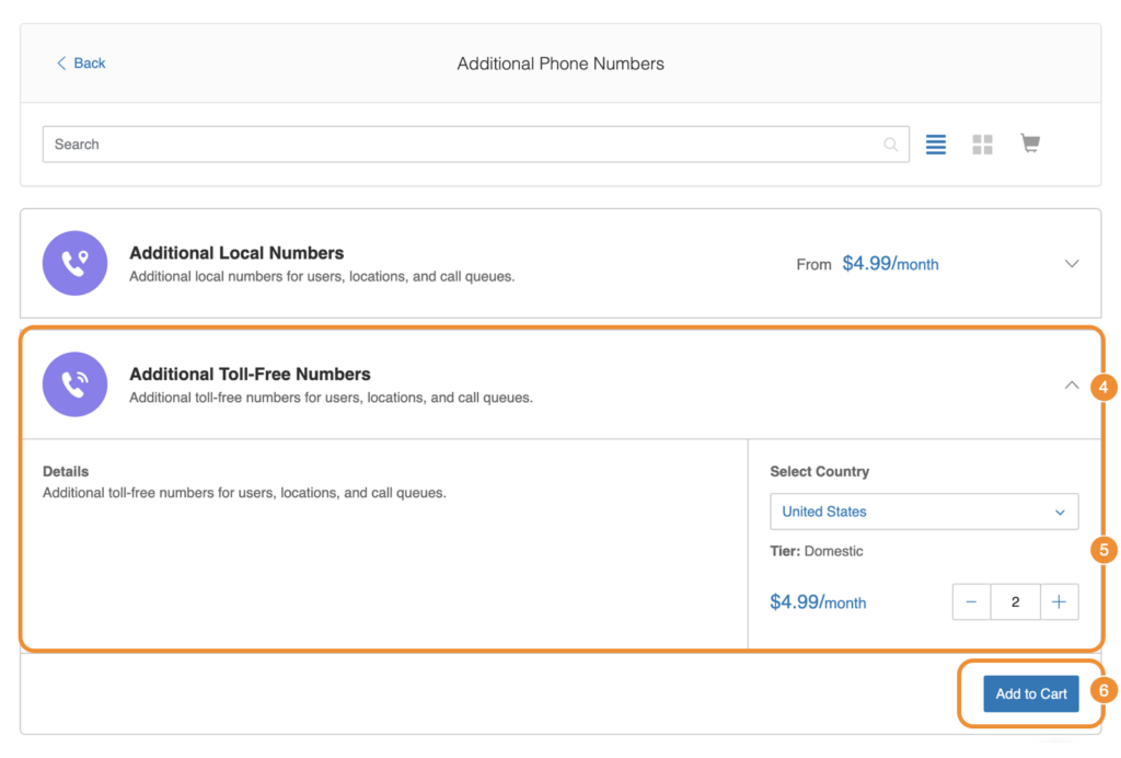 Configuration settings for adding a local or toll-free number to a RingCentral account.