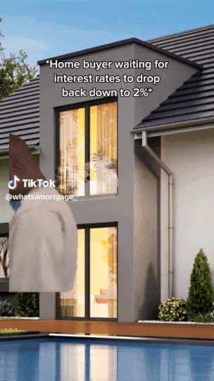 TikTok video titled "home buyer waiting for interest rates to drop down to 2%"