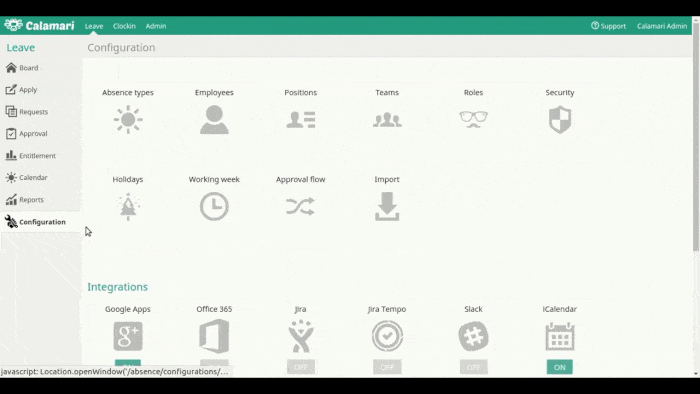 Dashboard showing how to create any absence type.