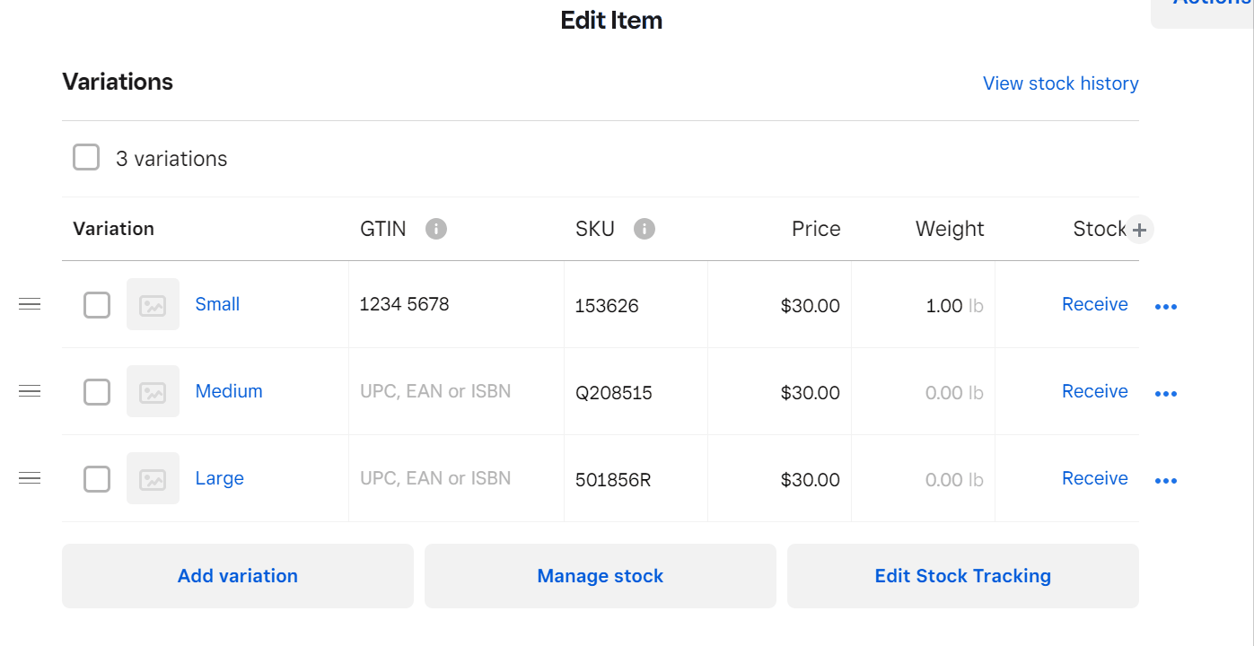 Enabling low stock alerts for each variation of a product on Square.