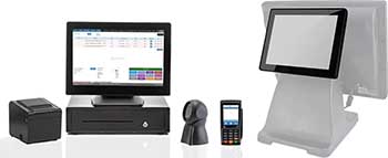 Cloud retail pos system hardware with ID scanner and rear display.