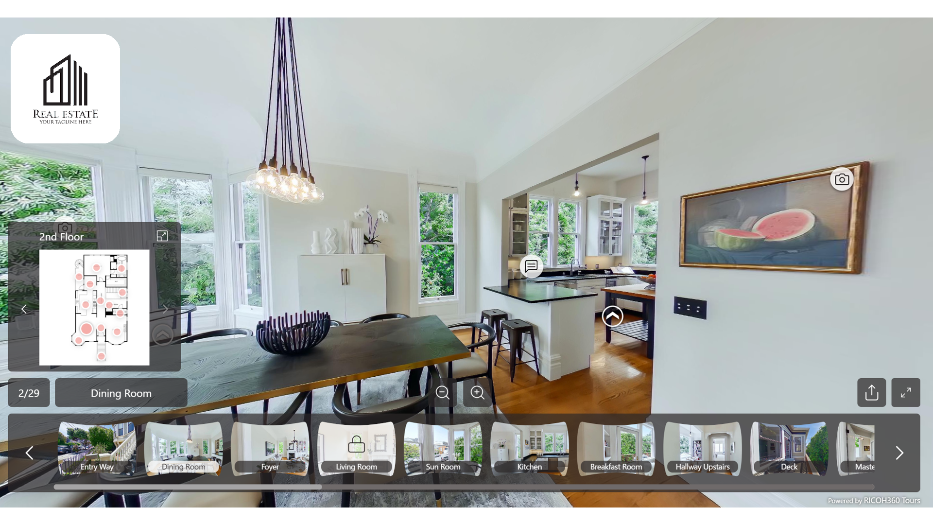 Branded virtual tour example with real estate logo