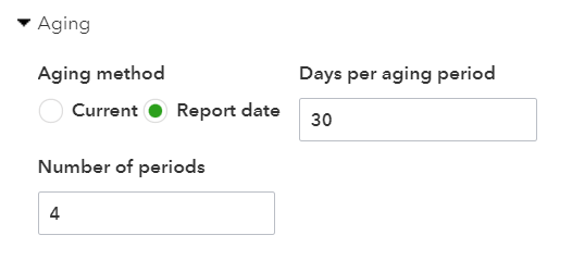 Section where you can select the aging options to apply to your QuickBooks Accounts Payable aging report