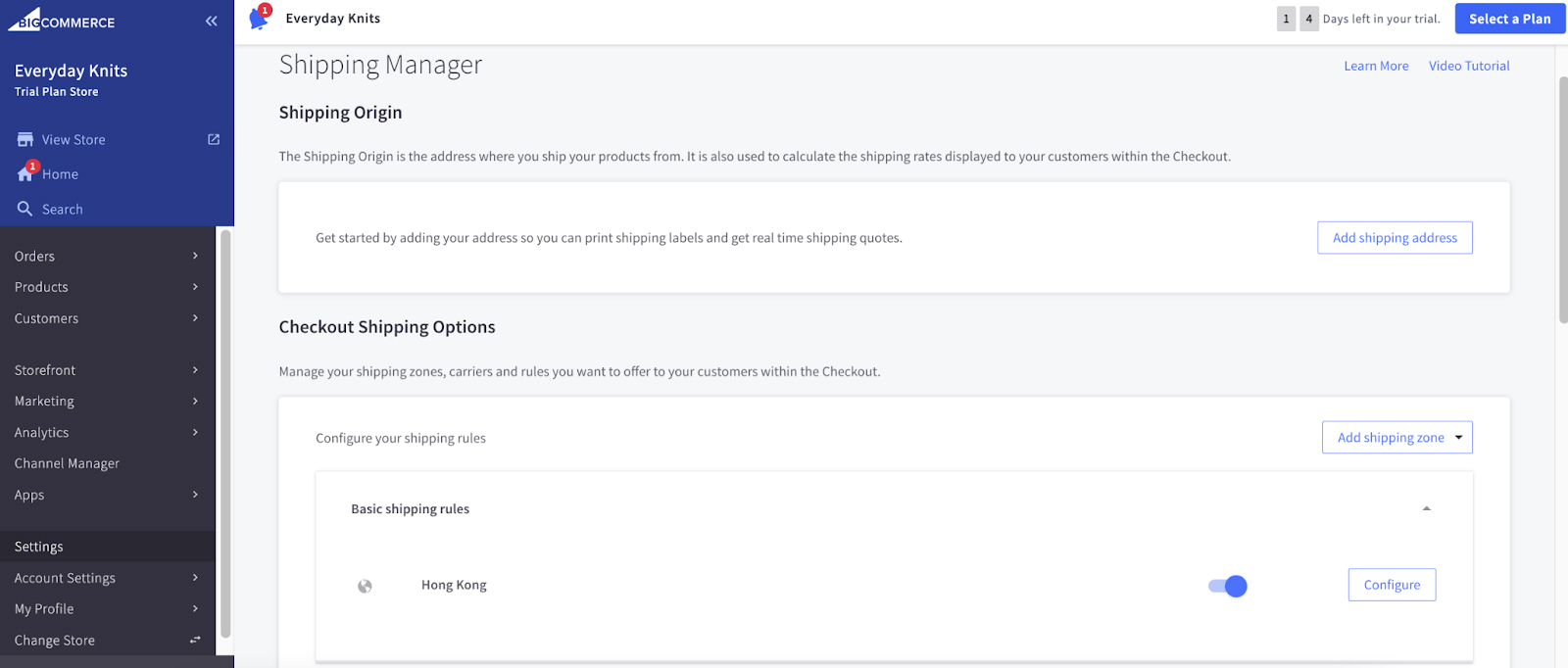 BigCommerce Shipping Manager page.