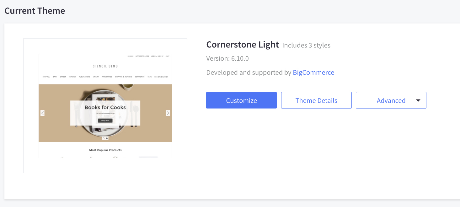 BigCommerce default theme Cornerstone Light.