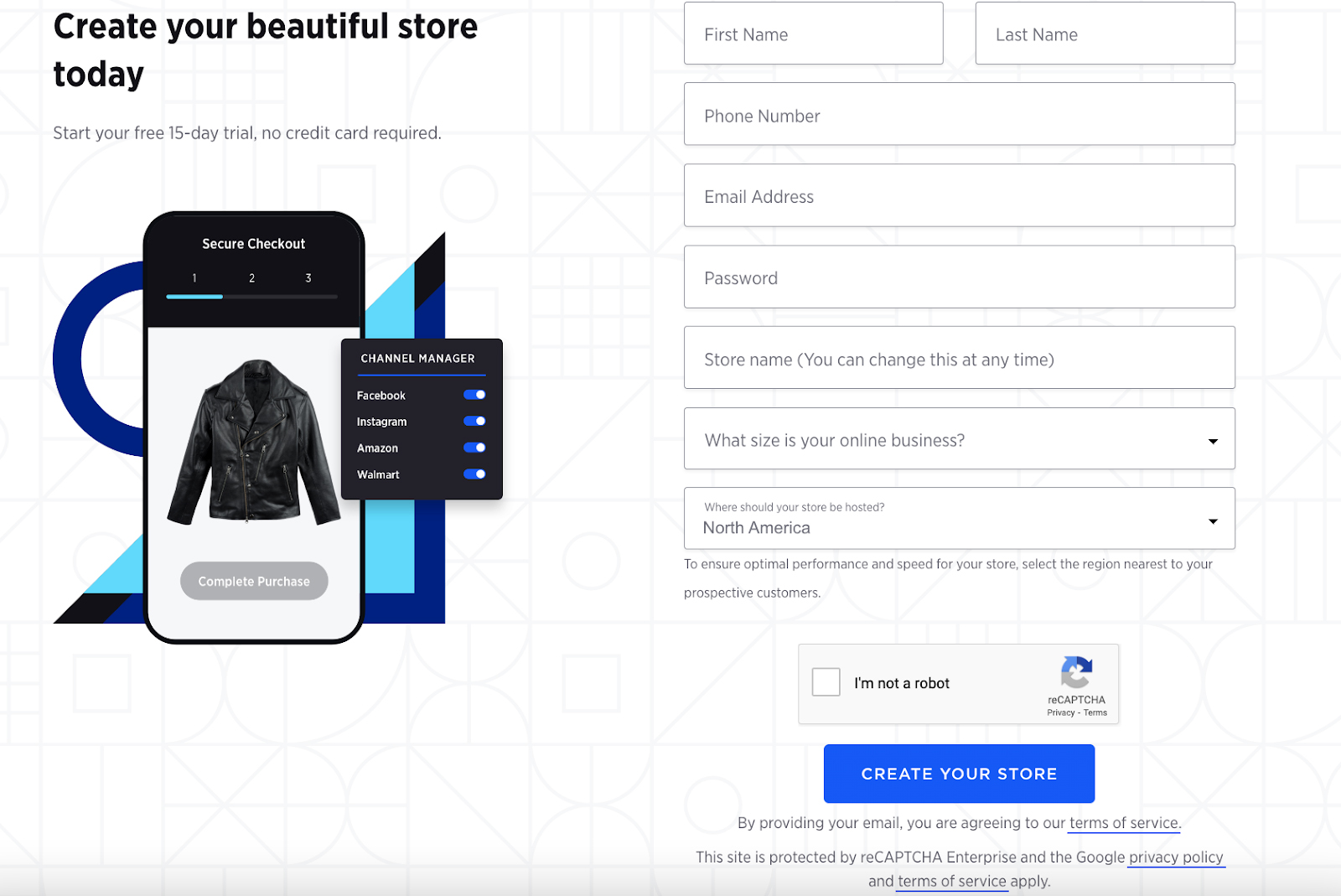 BigCommerce start free trial field questions.