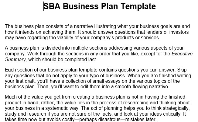 business plan outline sba