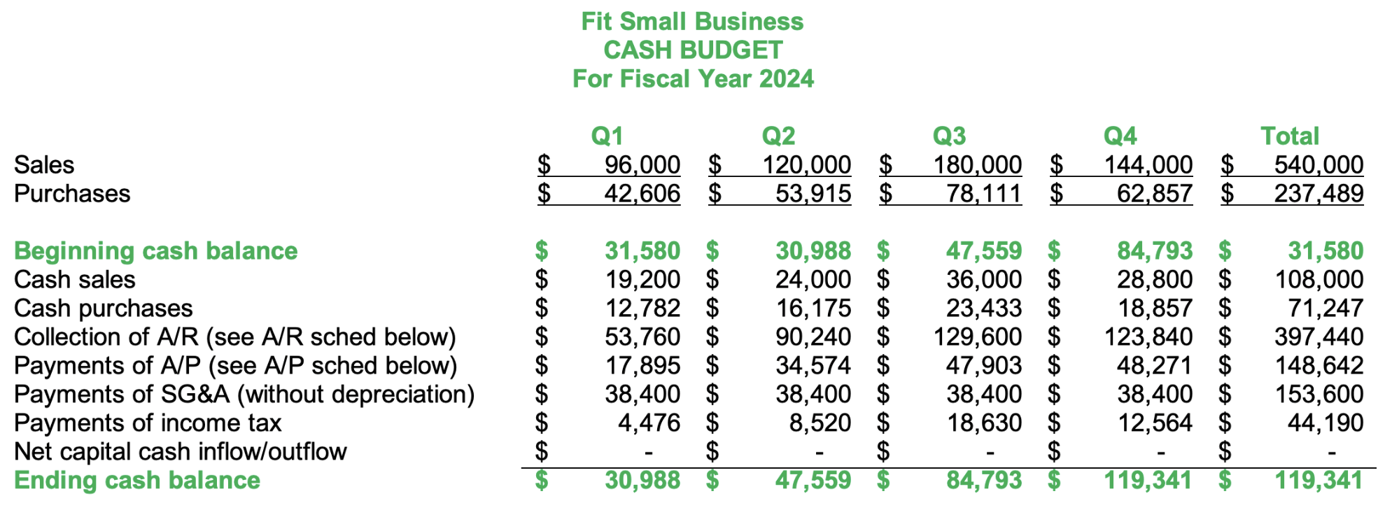 Image showing the cash budget