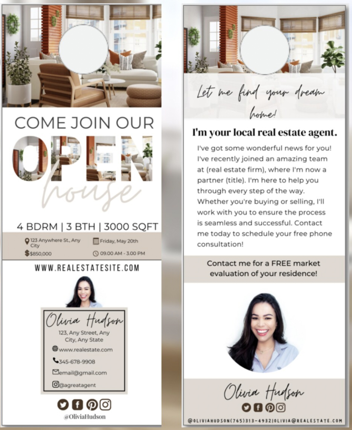 Door hanger real estate agent template titled "come join our open house".