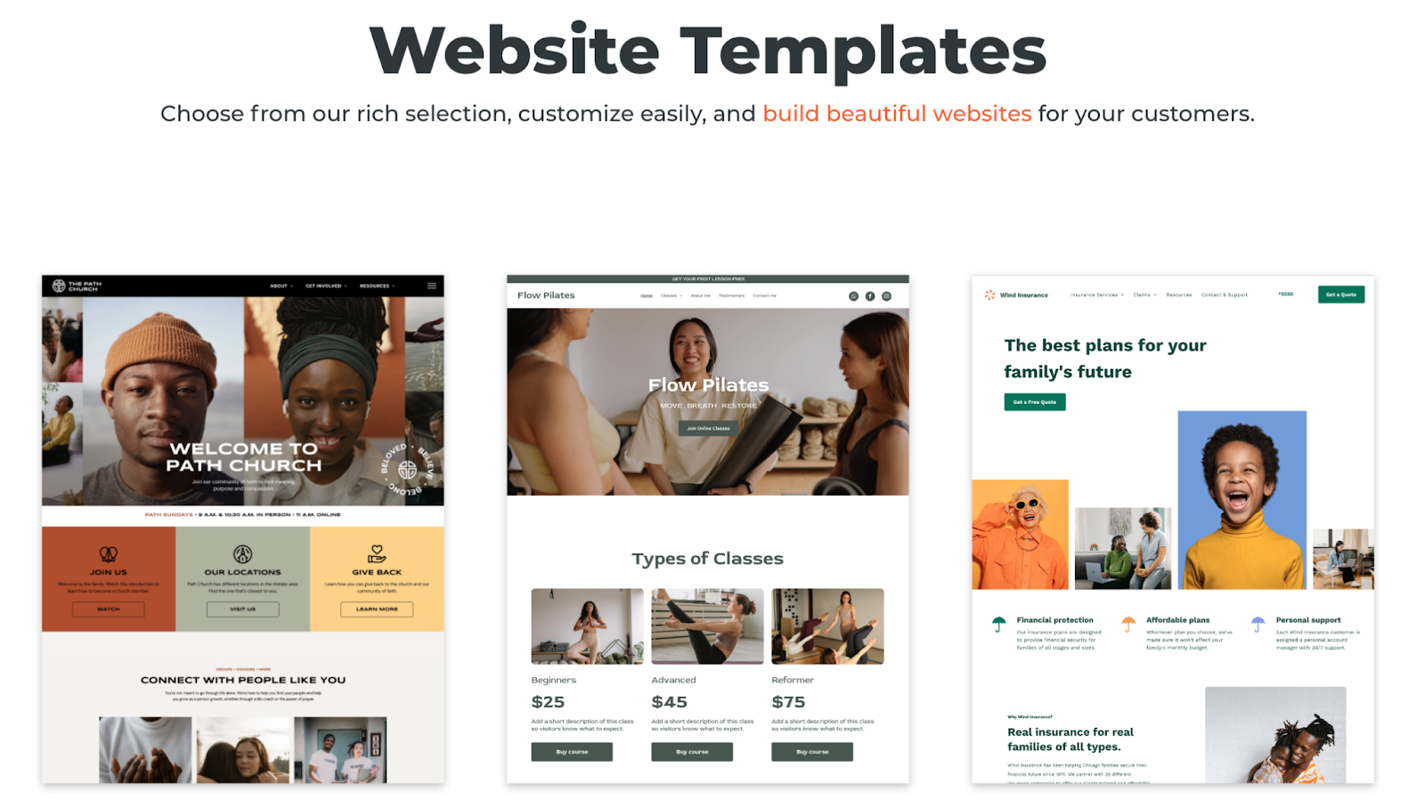 Screenshot of various website templates.