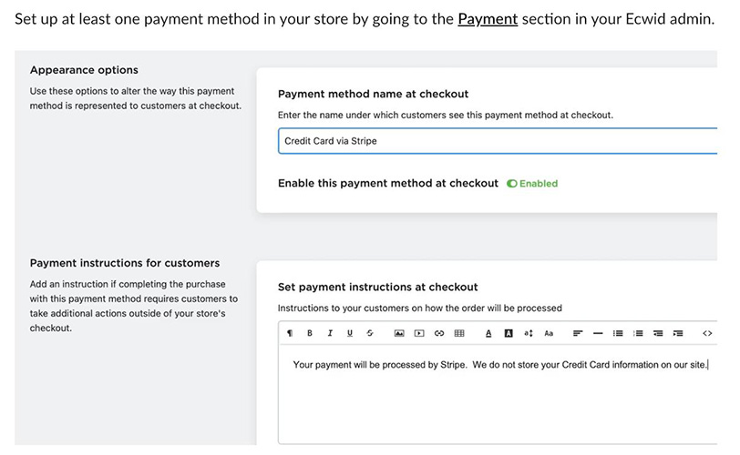 Configuring payment name appearance on checkout Ecwid store setup