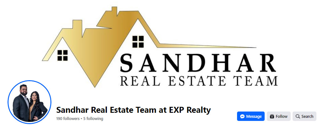 Facebook cover of the Sandhar Real Estate Team.