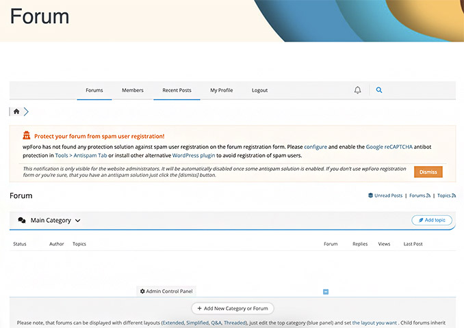 Screenshot of the finished and published forum