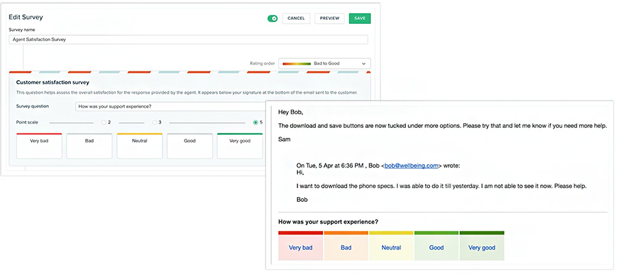 An example of a customer satisfaction survey set up using Freshdesk.