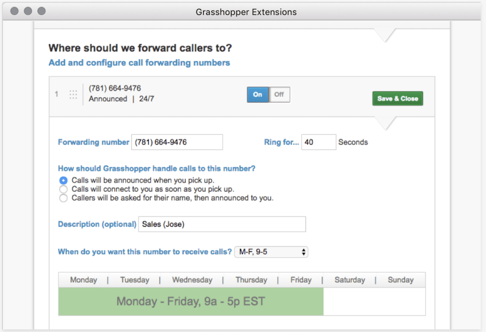 Grasshopper's extension configuration page.