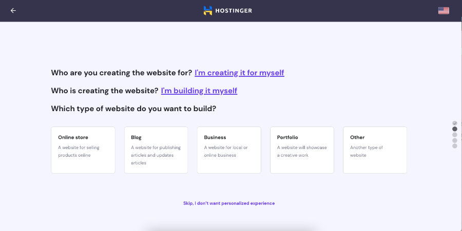 Prompt for the type of website to build