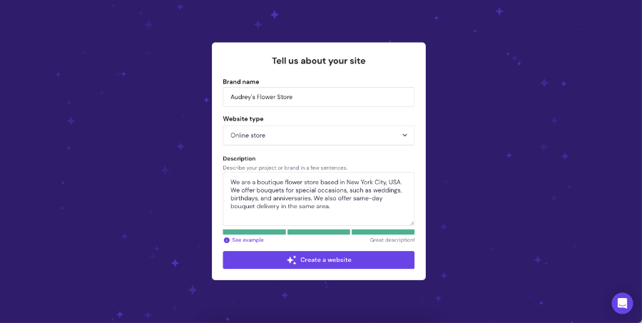 Prompt about your website's details by Hostinger's AI builder