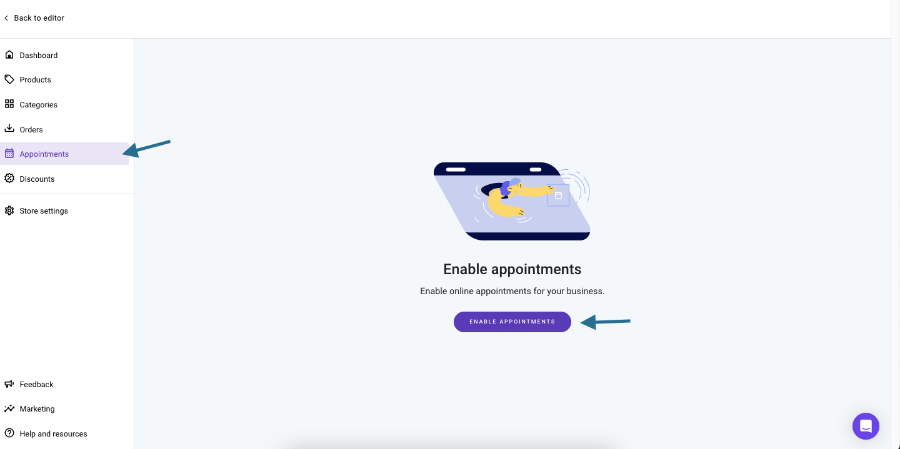 Setting up appointment-booking features in the ecommerce center