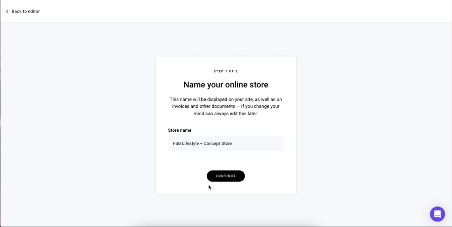 Prompt to name your online store on Hostinger