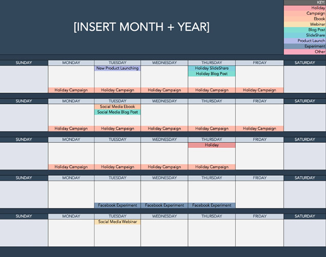 HubSpot's social media content calendar template.