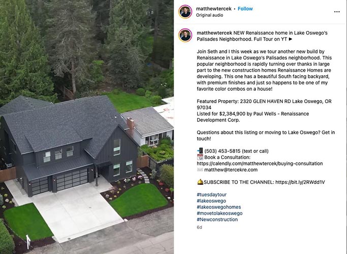 Instagram post with real estate listing from @matthewtercek