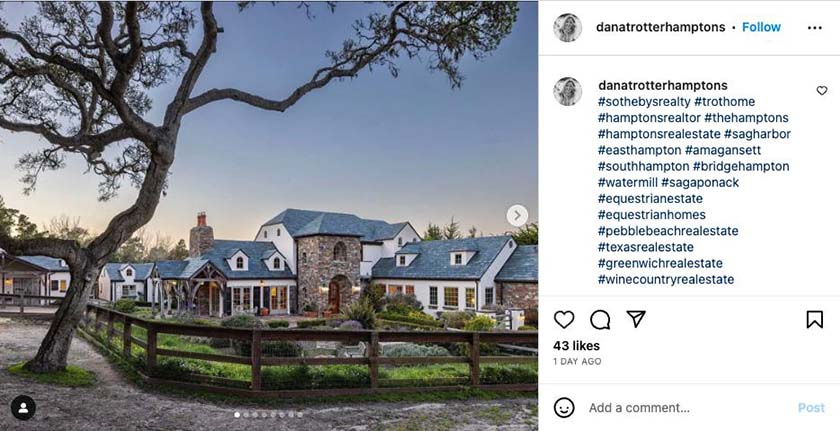 Instagram real estate listing from @danatrotterhamptons