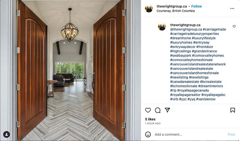 Real estate photography on Instagram with real estate marketing hashtags from @thewrightgroup.ca