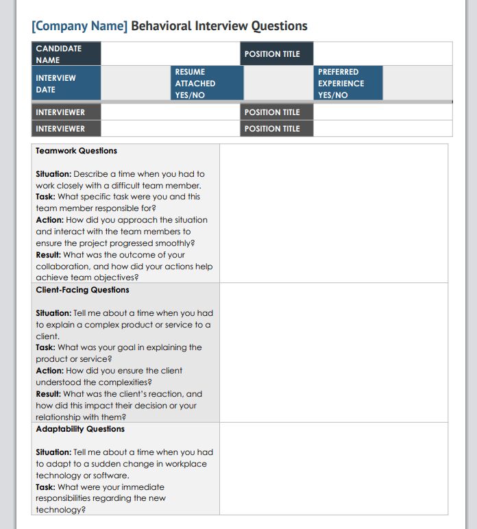  questionnaire form with questions and answer blocks