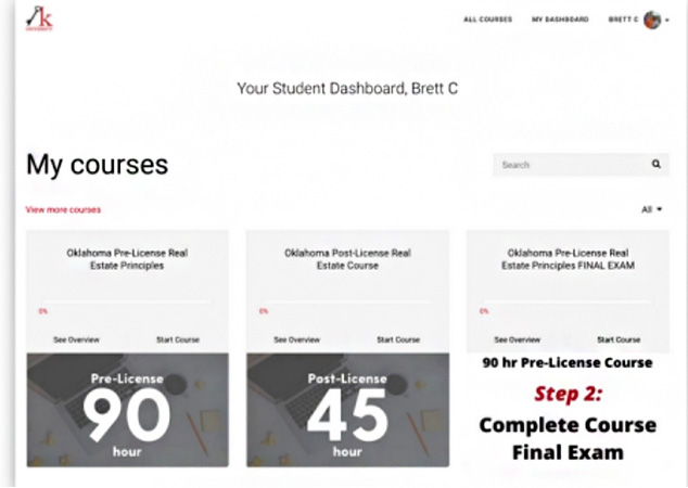 The updated Kevo University dashboard, showing courses on its first page.