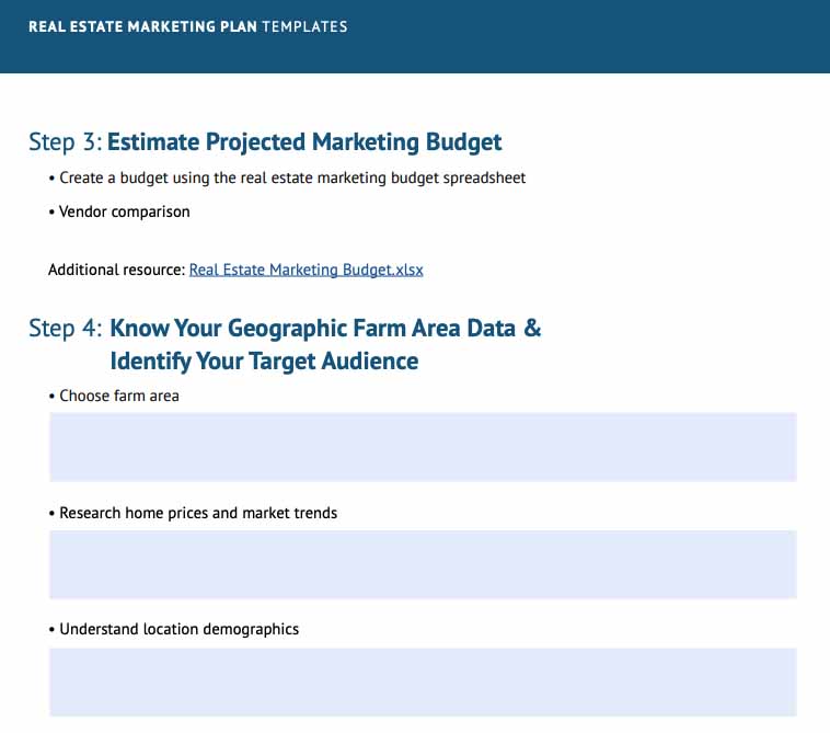 Real estate marketing plan template from Fit Small Business.