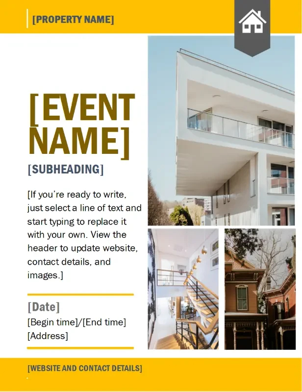 Modern style open house invitation template from Microsoft.