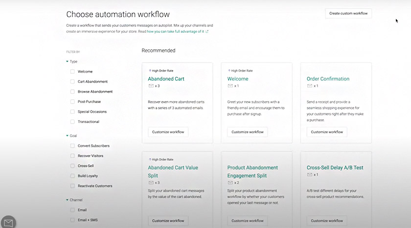 Omnisend’s library of pre-built automation workflows to choose from