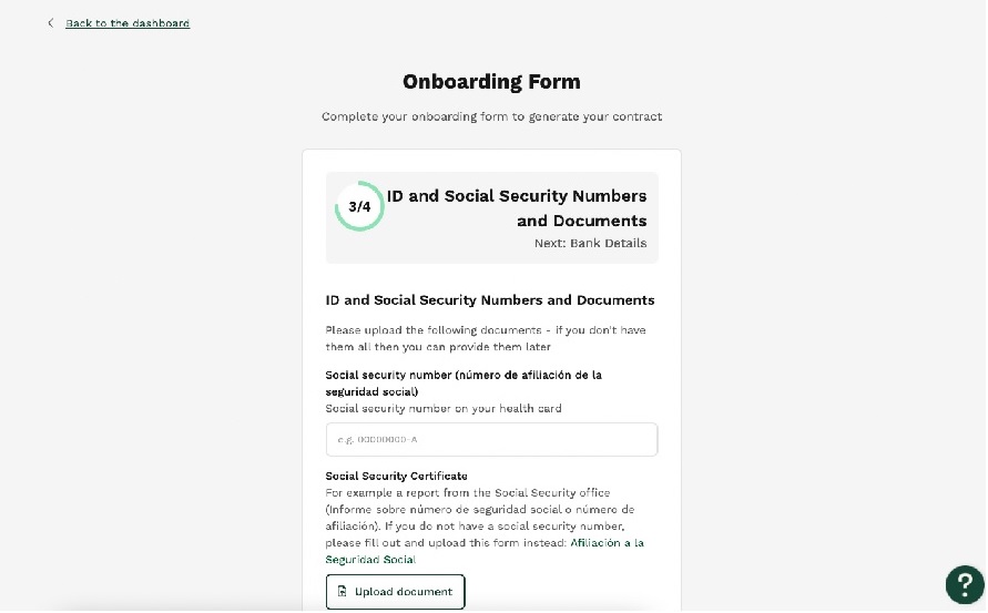 Oyster's online onboarding form.