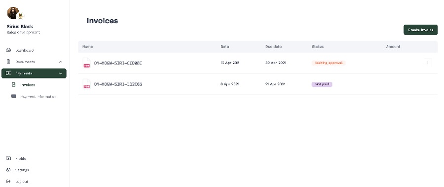 Oyster’s invoice tracking tool.