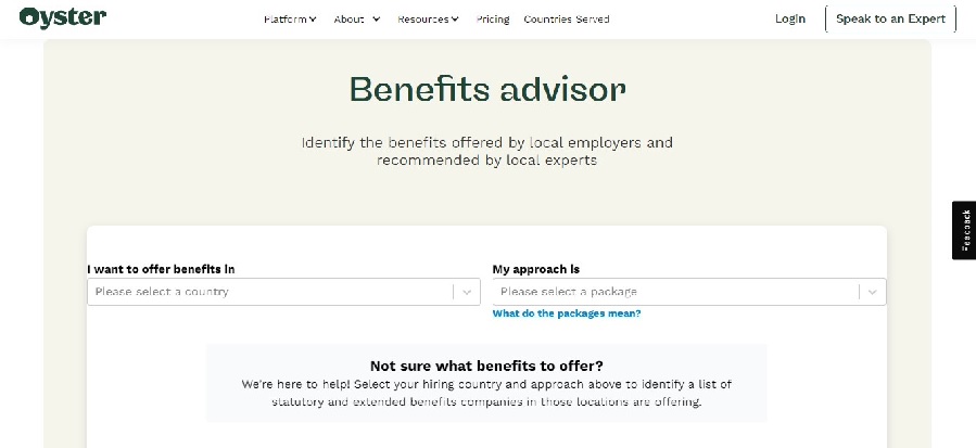 Oyster’s benefits advisor tool.