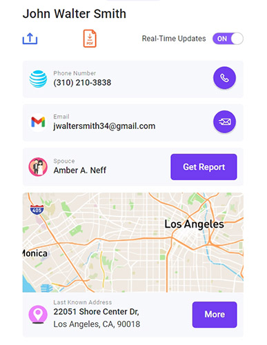 A sample contact profile search report from PeopleWhiz.