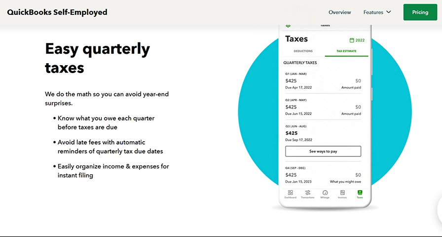 Quickbooks self-employed mobile app for tracking and paying quarterly taxes.