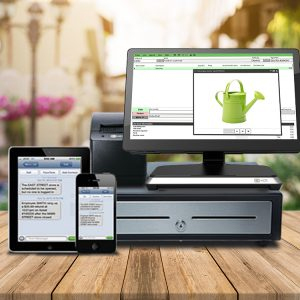 Image of the Rapid Garden POS system on register, tablet, and mobile.