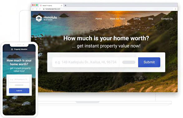 Image of desktop and mobile app home valuation page by Real Geeks
