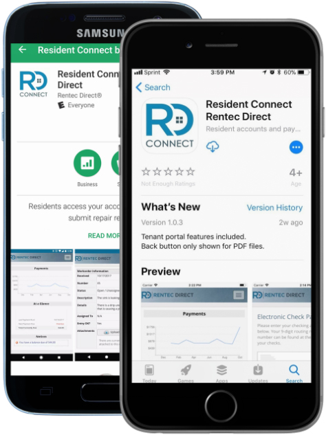 Rentec Direct's tenant portal via mobile app.