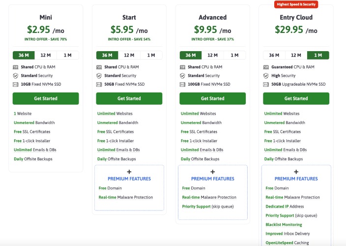 ScalaHosting pricing page for free domain packages.