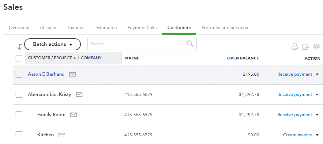 Screen where you can select the customer for whom you want to create the statement