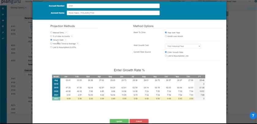 Image showing how users can select projection methods within PlanGuru.