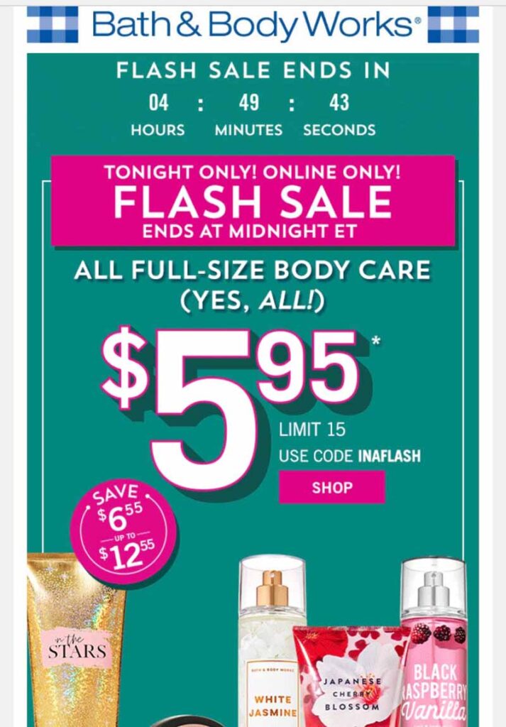 Bath & Body Works Flash Sale promotional material.