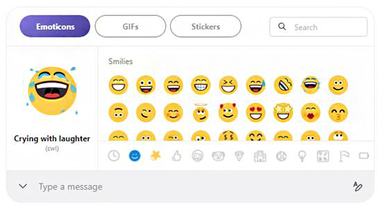Skype emoticons and message bar