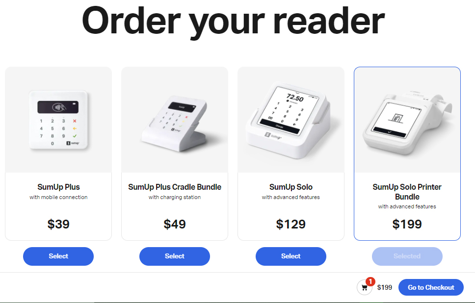 SumUp range of mobile credit card readers.