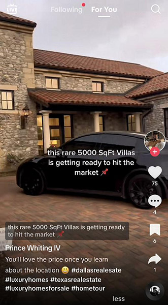 TikTok real estate listing video with hashtags from @princewhiting