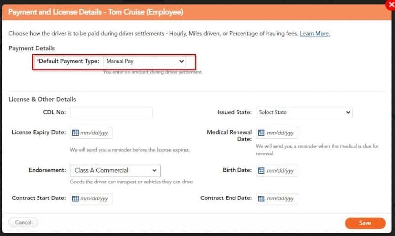 Screenshot of TruckLogics employee's payment and licensing details