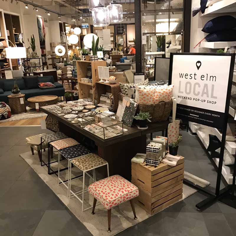 West Elm weekend pop-up shop featuring items from local brands.